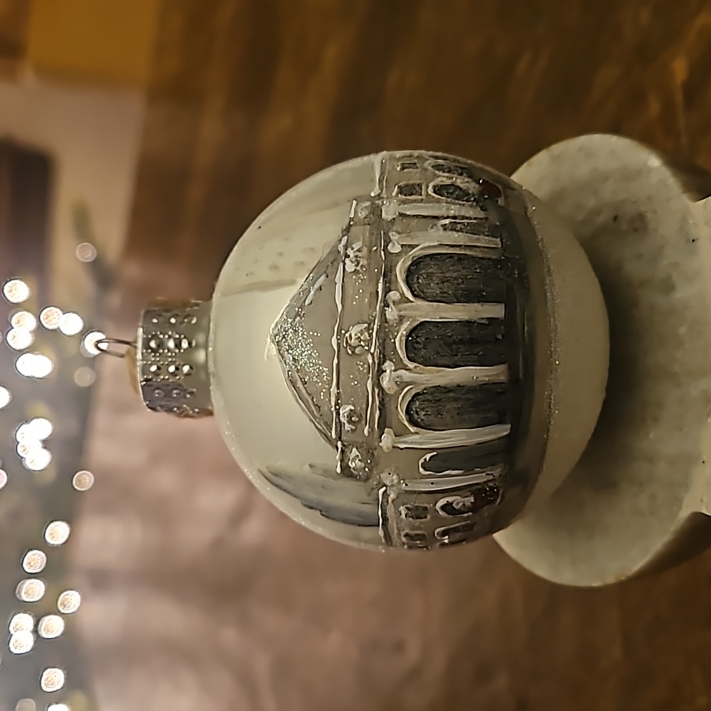 Hand painted New York City public library glass ornament
